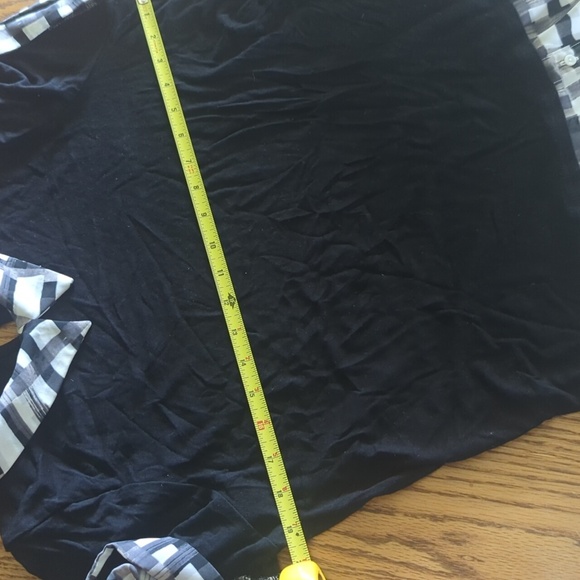 Elle Layered Collard Short Sleeve Blouse Size Women's Large Black Plaid - Picture 6 of 7